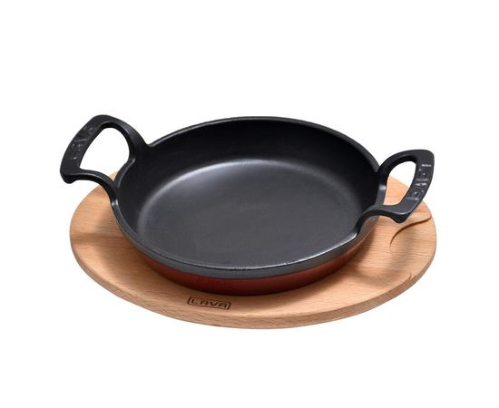 Сковорода круглая чугунная с 2-мя ручками на деревянной подставке, 16 см, LAVA, фото , изображение 2