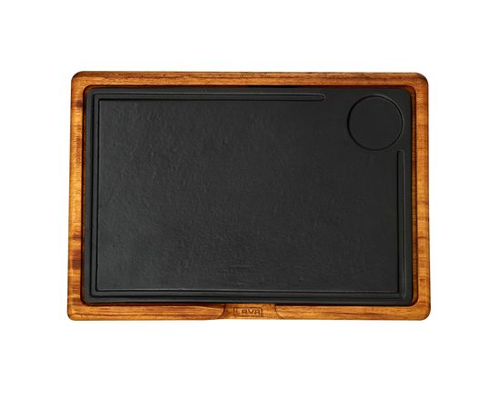 Блюдо чугунное прямоугольное на деревянной подставке, 22*33 см, LAVA, фото 