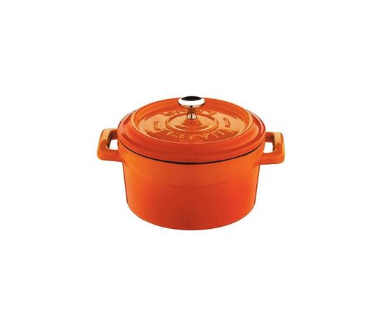 Кастрюля порционная круглая чугунная эмалированная оранжевая, 10 см, LAVA, фото , изображение 3