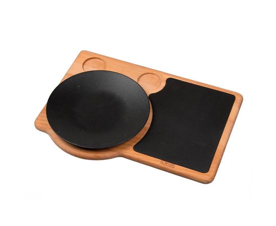 Набор для подачи: блюдо чугунное на деревянной подставке, 21 см, LAVA, фото 