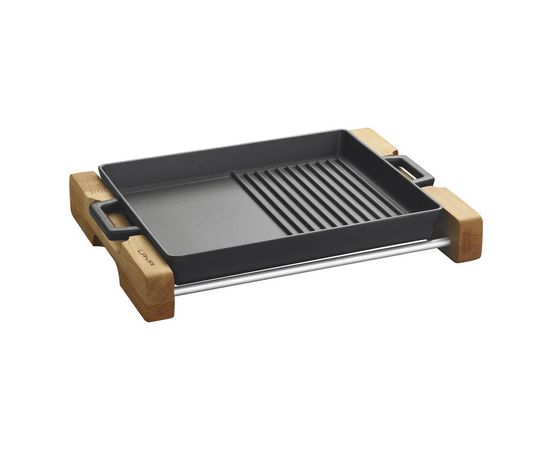Сковорода-гриль чугунная на деревянной подставке, 26*32 см, LAVA, фото 