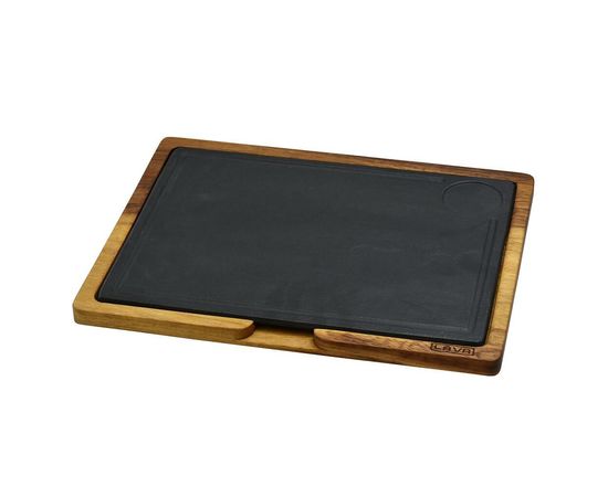 Блюдо чугунное прямоугольное на деревянной подставке, 24*33 см, LAVA, фото 