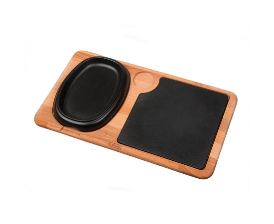 Сковорода овальная чугунная на деревянной подставке, 12*19 см, LAVA, фото 