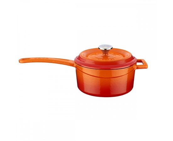 Сотейник с крышкой чугунный эмалированный оранжевый, 16 см, LAVA, фото 