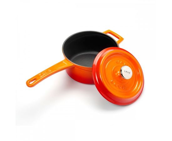 Сотейник с крышкой чугунный эмалированный оранжевый, 16 см, LAVA, фото , изображение 2