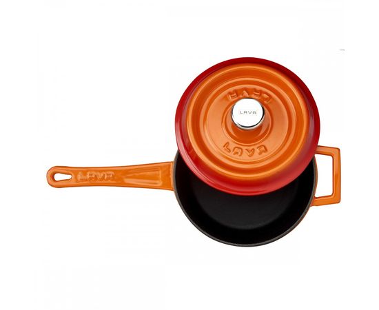 Сотейник с крышкой чугунный эмалированный оранжевый, 16 см, LAVA, фото , изображение 3