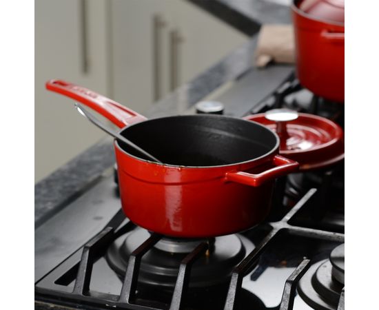 Сотейник с крышкой чугунный эмалированный оранжевый, 16 см, LAVA, фото , изображение 6