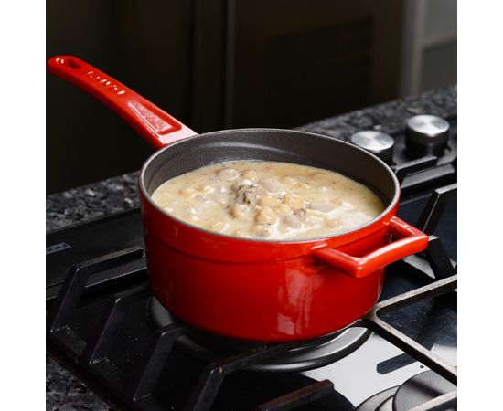 Сотейник с крышкой чугунный эмалированный оранжевый, 16 см, LAVA, фото , изображение 7