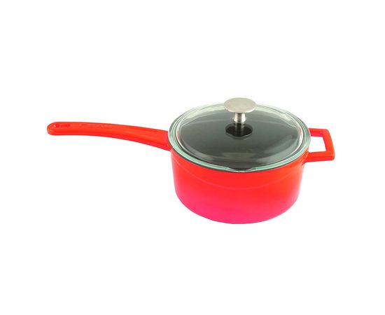 Сотейник чугунный эмалированный красный со стеклянной крышкой, 16 см, LAVA, фото , изображение 2