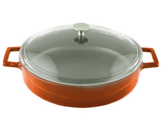 Кастрюля чугунная эмалированная оранжевая со стеклянной крышкой, 28 см, LAVA, фото  Кастрюля чугунная эмалированная оранжевая со стеклянной крышкой, 28 см, LAVA, фото