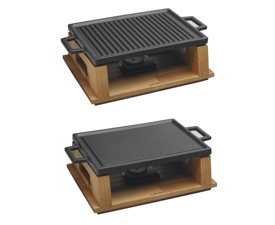 Сковорода-гриль чугунная с 2-мя ручками на деревянной подставке, 20*30 см, LAVA, фото 