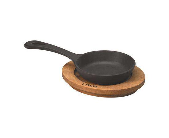Сковорода круглая чугунная на деревянной подставке, 12 см, LAVA, фото , изображение 2