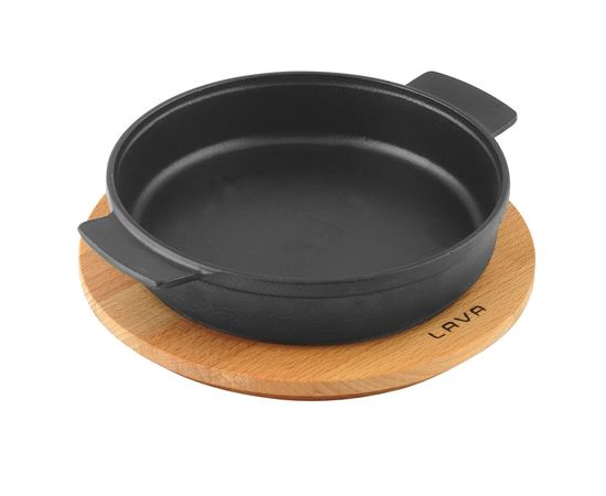 Сковорода круглая чугунная с 2-мя ручками на деревянной подставке, 17 см, LAVA, фото , изображение 2