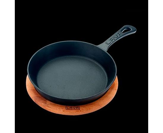 Сковорода круглая чугунная на деревянной подставке, 20 см, LAVA, фото , изображение 2