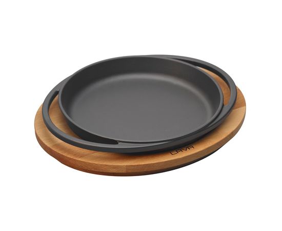 Сковорода чугунная с 2-мя ручками на деревянной подставке, 20 см, LAVA, фото 