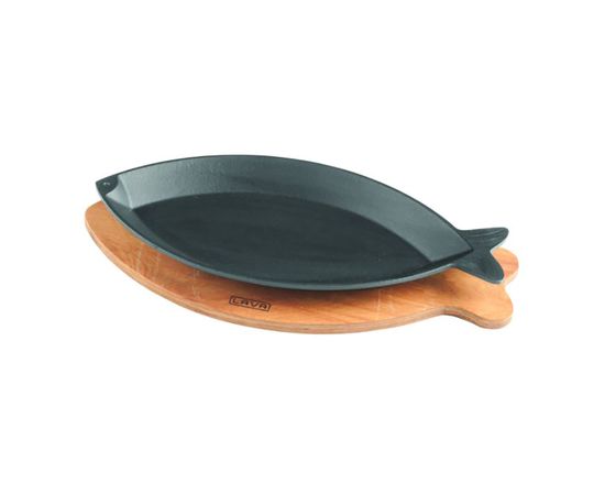 Сковорода чугунная для рыбы на деревянной подставке, 16*32 см, LAVA, фото 