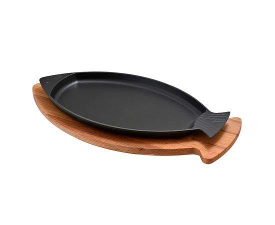 Сковорода чугунная для рыбы, на деревянной подставке, 20*32 см, LAVA, фото 