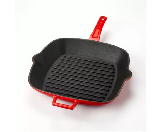 Сковорода-гриль, чугун, эмаль красная 28*28 см, LAVA, фото , изображение 4