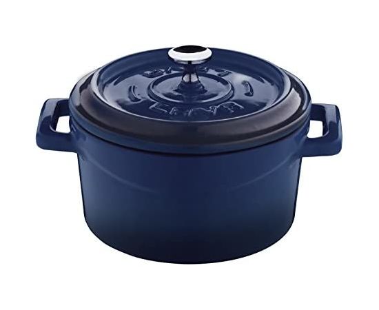 Кастрюля порционная круглая чугунная эмалированная синяя, 10 см, LAVA, фото , изображение 2