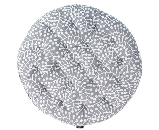 Подушка на стул круглая серого цвета с принтом Спелая Смородина из коллекции Scandinavian touch, 40 см, Tkano, фото 