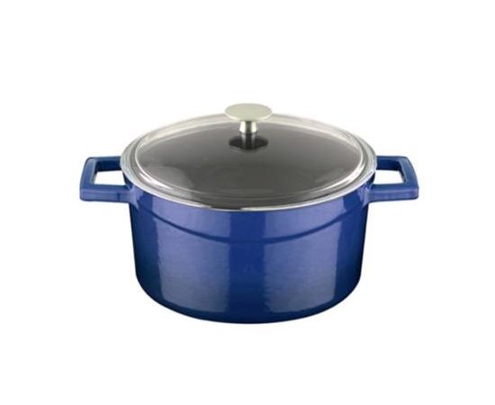 Кастрюля чугунная эмалированная синяя со стеклянной крышкой, 28 см, LAVA, фото 