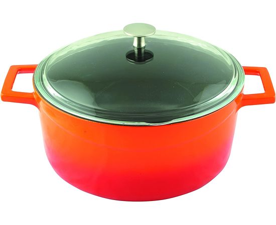Кастрюля чугунная эмалированная оранжевая со стеклянной крышкой, 28 см, LAVA, фото  Кастрюля чугунная эмалированная оранжевая со стеклянной крышкой, 28 см, LAVA, фото