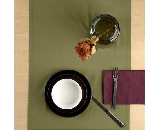 Дорожка на стол из хлопка оливкового цвета из коллекции Essential, 45х150 см, Tkano, фото , изображение 3