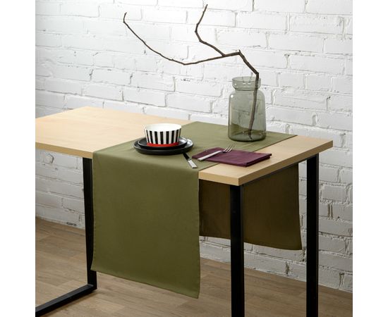 Дорожка на стол из хлопка оливкового цвета из коллекции Essential, 45х150 см, Tkano, фото , изображение 2