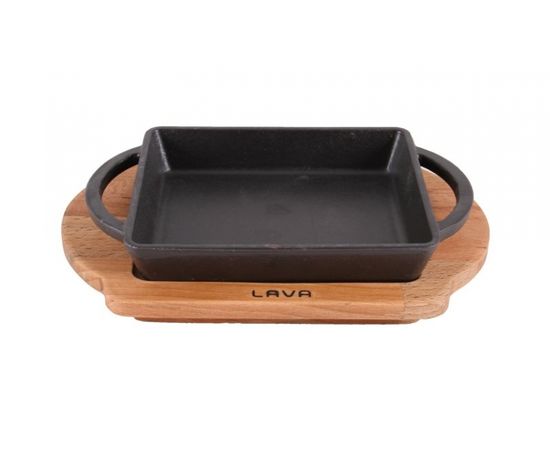 Блюдо чугунное прямоугольное с деревянным подносом, 12x15 см, LAVA, фото , изображение 2