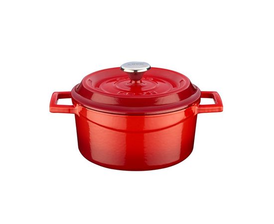 Кастрюля чугунная эмалированная красная с крышкой, 16 см, LAVA, фото , изображение 2