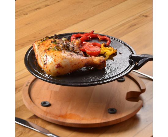 Блюдо чугунное на деревянной подставке, 26 см, LAVA, фото , изображение 3