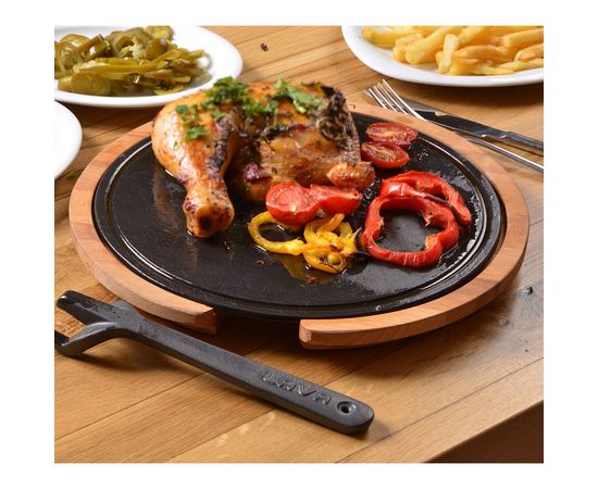 Блюдо чугунное на деревянной подставке, 29 см, LAVA, фото , изображение 3