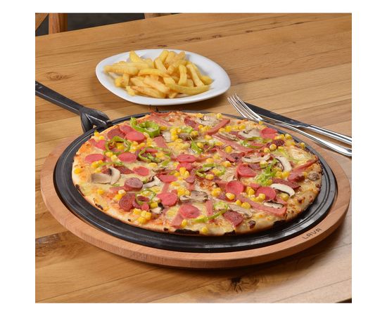 Блюдо чугунное на деревянной подставке, 29 см, LAVA, фото , изображение 4