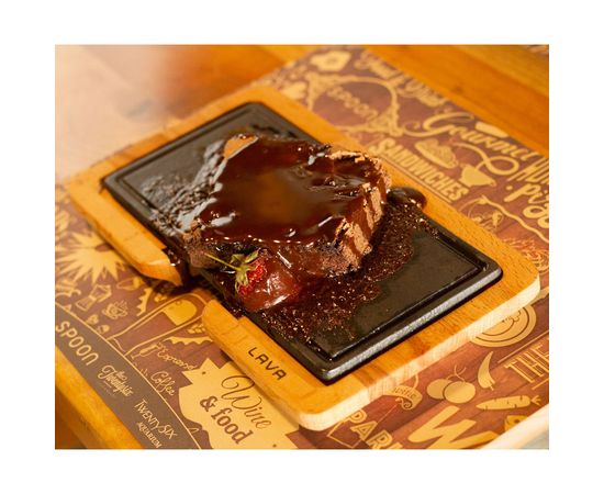 Блюдо чугунное прямоугольное на деревянной подставке, 12*25 см, LAVA, фото , изображение 3