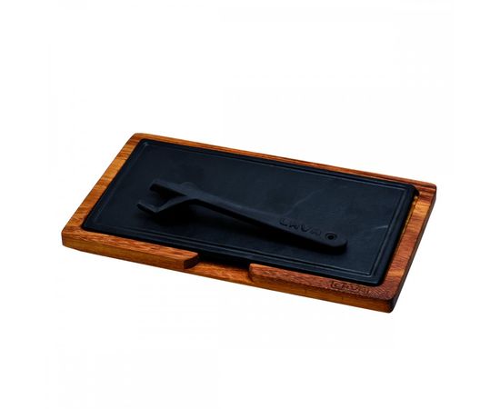 Блюдо чугунное прямоугольное на деревянной подставке, 16*30 см, LAVA, фото , изображение 2