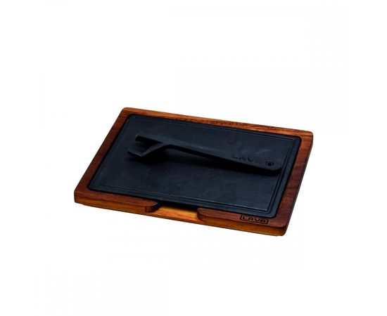 Блюдо чугунное прямоугольное на деревянной подставке, 18*25 см, LAVA, фото , изображение 2