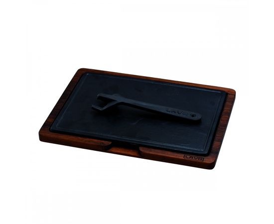 Блюдо чугунное прямоугольное на деревянной подставке, 20*30см, LAVA, фото , изображение 2