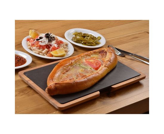 Блюдо чугунное прямоугольное на деревянной подставке, 20*30см, LAVA, фото , изображение 3