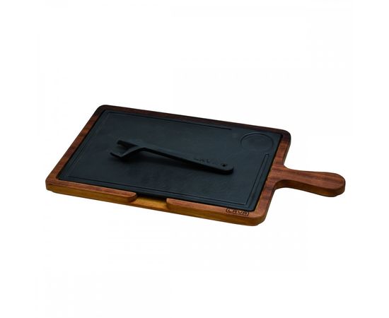 Блюдо чугунное прямоугольное на деревянной подставке с ручкой, 22*33 см, LAVA, фото , изображение 2