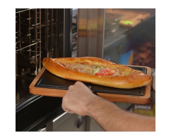 Блюдо чугунное прямоугольное на деревянной подставке с ручкой, 22*33 см, LAVA, фото , изображение 3