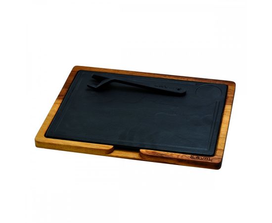 Блюдо чугунное прямоугольное на деревянной подставке, 24*33 см, LAVA, фото , изображение 2