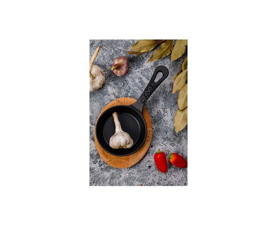 Сковорода круглая чугунная на деревянной подставке, 12 см, LAVA, фото , изображение 7