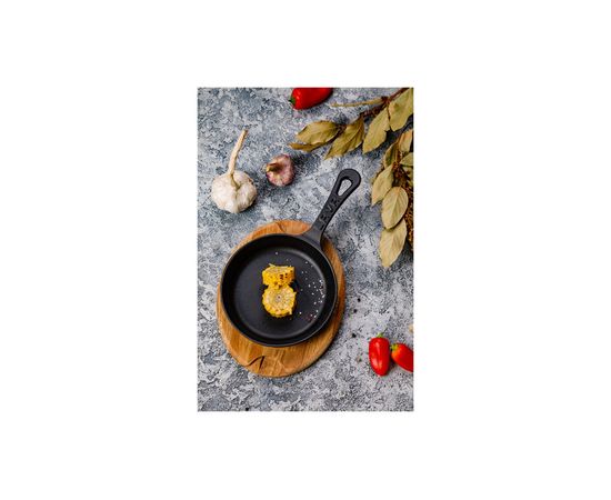 Сковорода круглая чугунная на деревянной подставке, 16 см, LAVA, фото , изображение 9