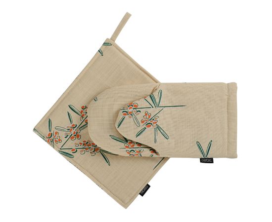 Варежка-прихватка из хлопка с графичным принтом Обед рябинника из коллекции Russian North, 31х15 см, Tkano, фото , изображение 2