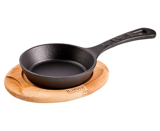 Сковорода круглая чугунная на деревянной подставке, 12 см, LAVA, фото 