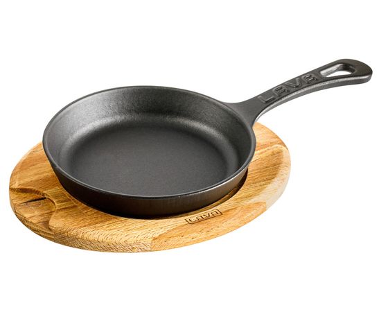 Сковорода круглая чугунная на деревянной подставке, 16 см, LAVA, фото 