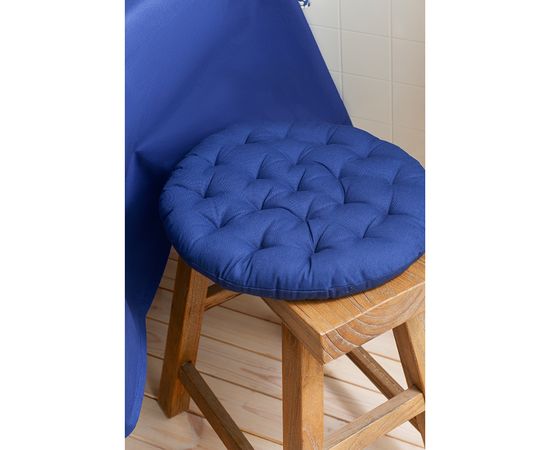 Подушка на стул круглая из хлопка темно-синего цвета из коллекции Essential, 40 см, Tkano, фото , изображение 2