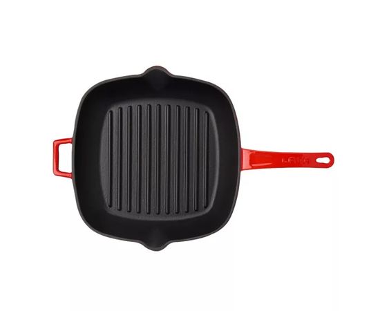 Сковорода-гриль, чугун, эмаль красная 28*28 см, LAVA, фото , изображение 3