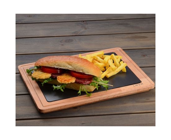 Блюдо чугунное прямоугольное на деревянной подставке, 25*35 см, LAVA, фото , изображение 2