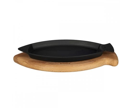 Сковорода чугунная для рыбы на деревянной подставке, 15*24 см, LAVA, фото , изображение 2